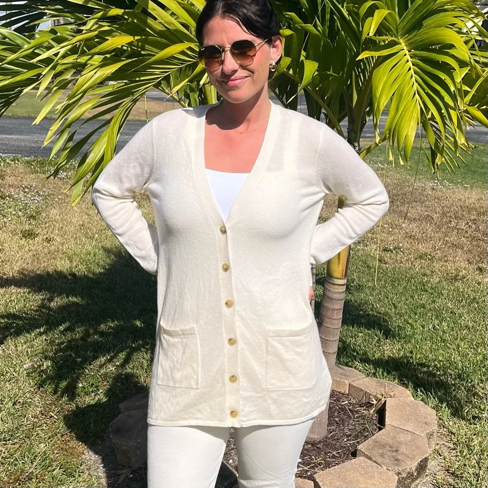 Magaschoni New York since 1996 cream 100% Cashmere sweater cardigan, size M - Picture 5 of 12